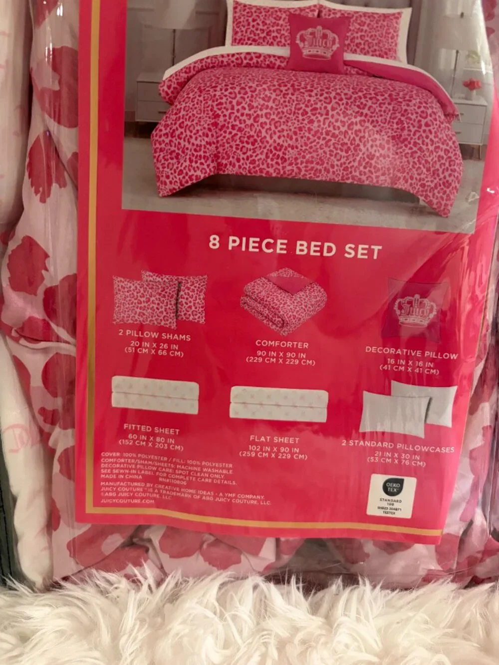 Juicy Couture Love Juicy Pink Leopard Queen 8 Pc Comforter Bed Set NWT